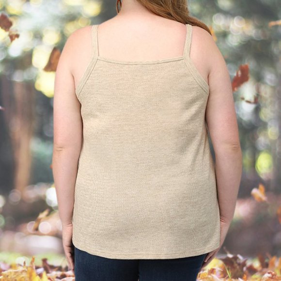 Gigio Oatmeal Ribbed Tank Top With Wood Button Detail - Picture 6 of 9